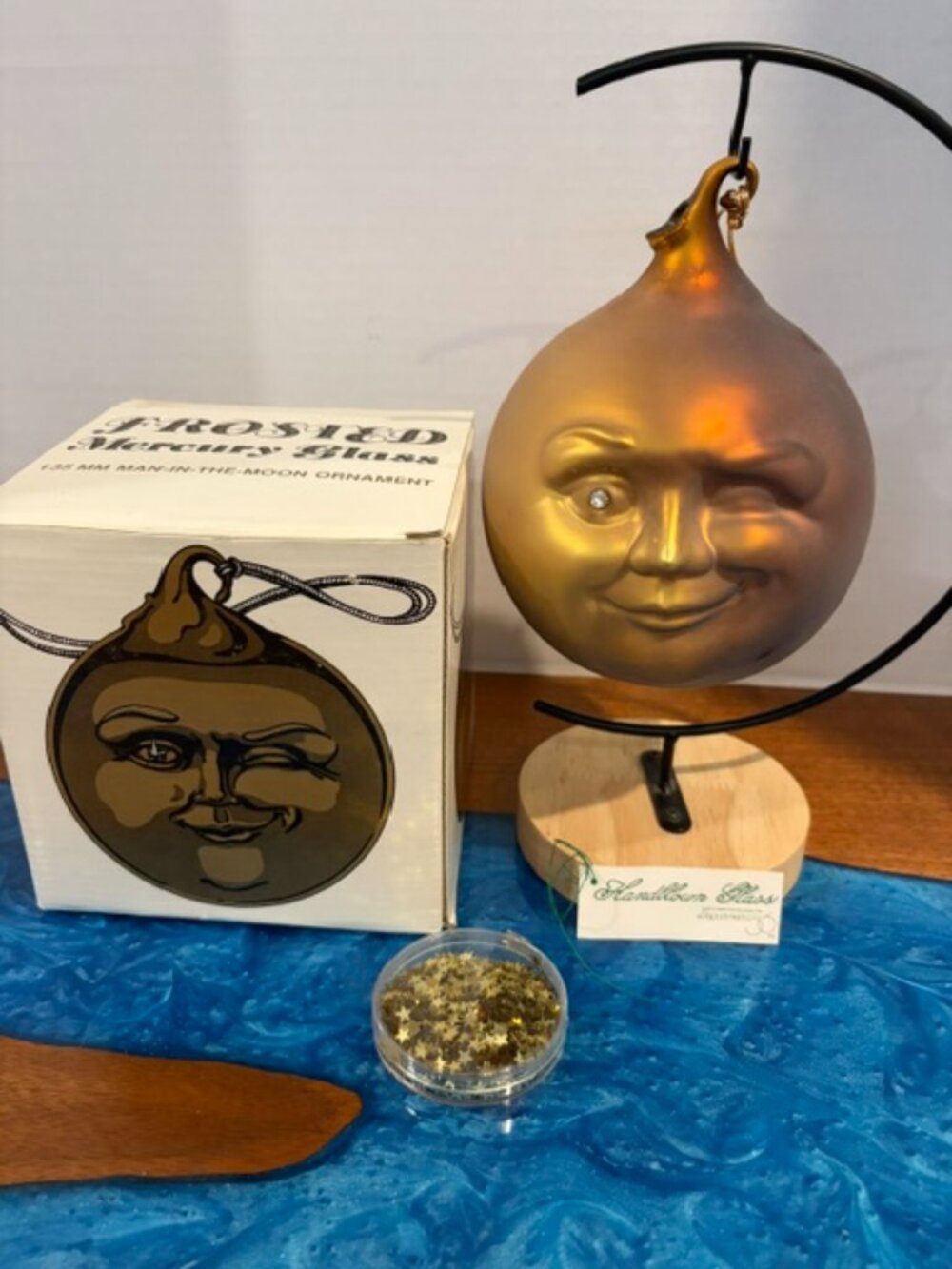 Dept 56 Frosted Mercury Glass 135mm Winking Man in the Moon Ornament with Box
